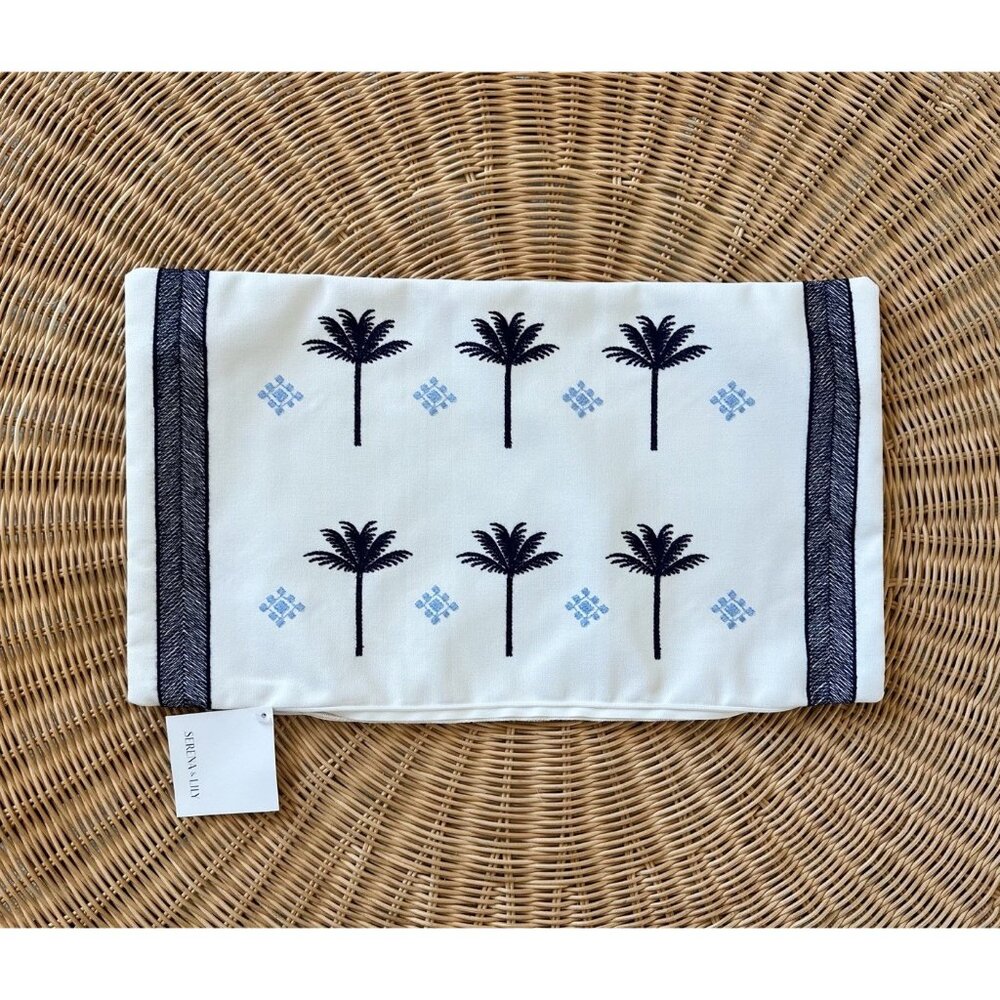 NEW Serena & Lily Sunbrella Veracruz  Pillow Cover (12”x21”)-White/Navy Blue